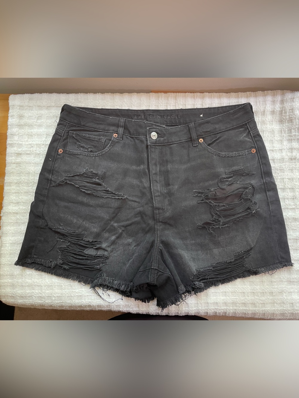 American Eagle Outfitters Black Distressed High-Rise Mom Jean Shorts